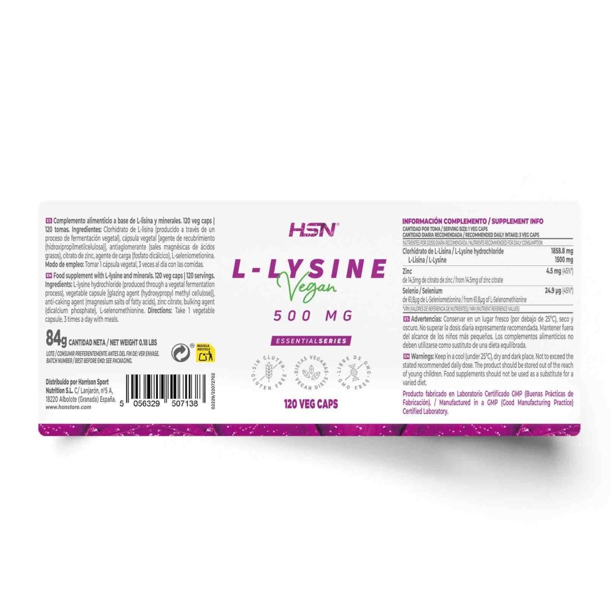 L - Lisina 500mg HSN 120 Cápsulas Ultimate Gains HSN