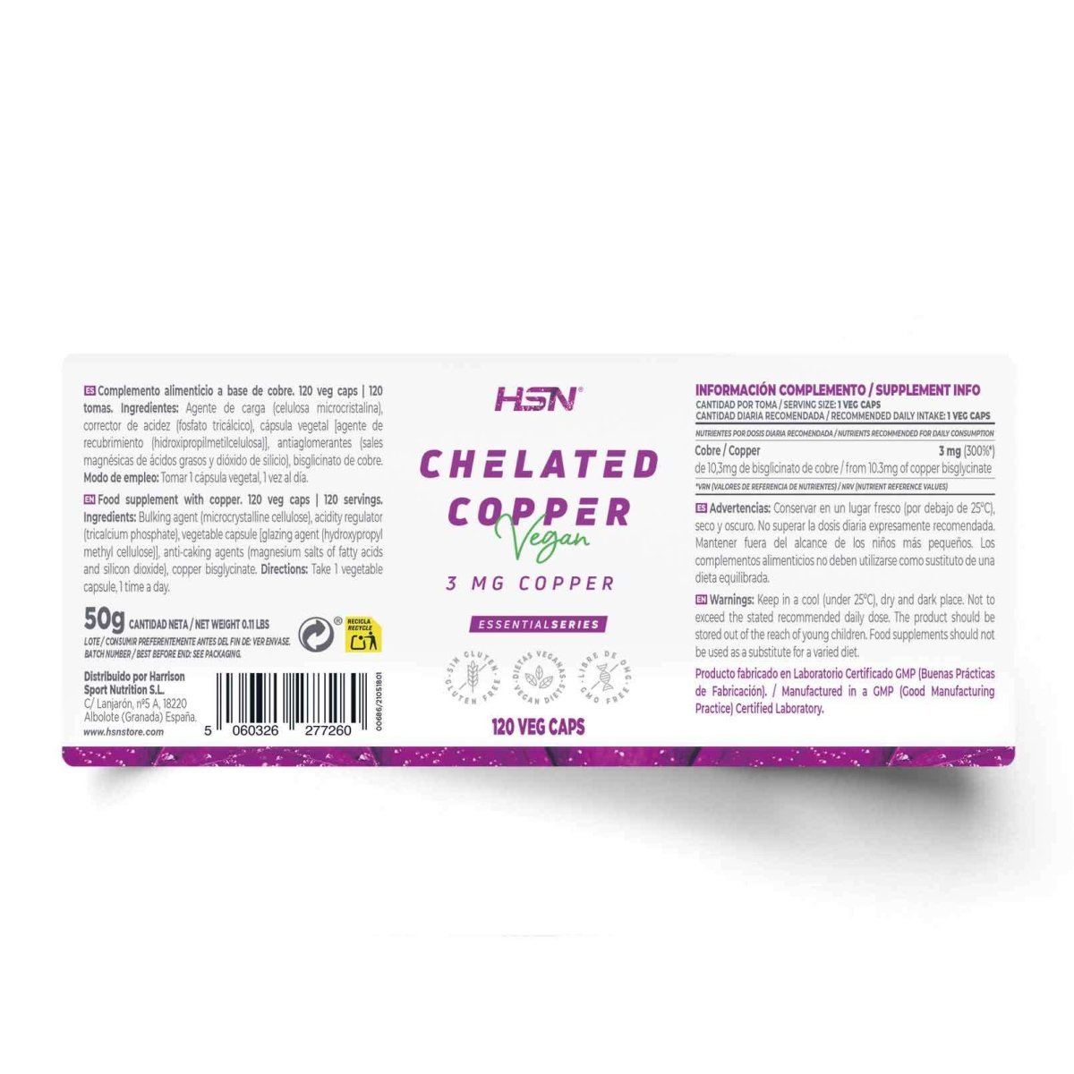 Bisglicinato de Cobre HSN 120 Cápsulas Ultimate Gains HSN