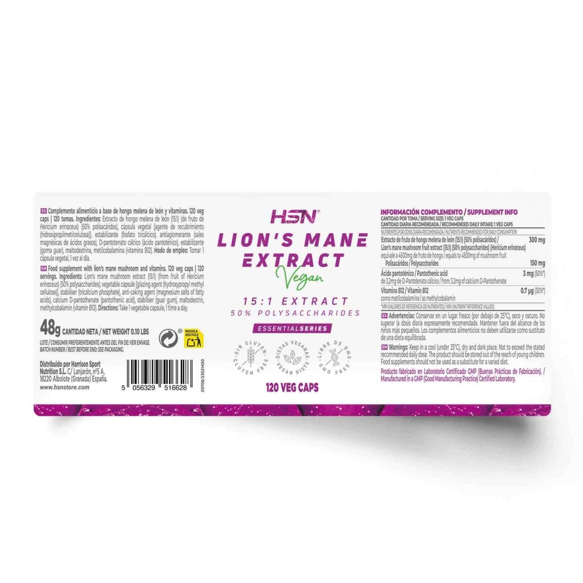 Extracto de Melena de León (15:1) 300mg HSN 120 Cápsulas Ultimate Gains HSN
